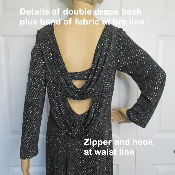 VTG Cache long black sparkly 38 - 40" bust dress, Low cut double drape back WOW! - Picture 3 of 15